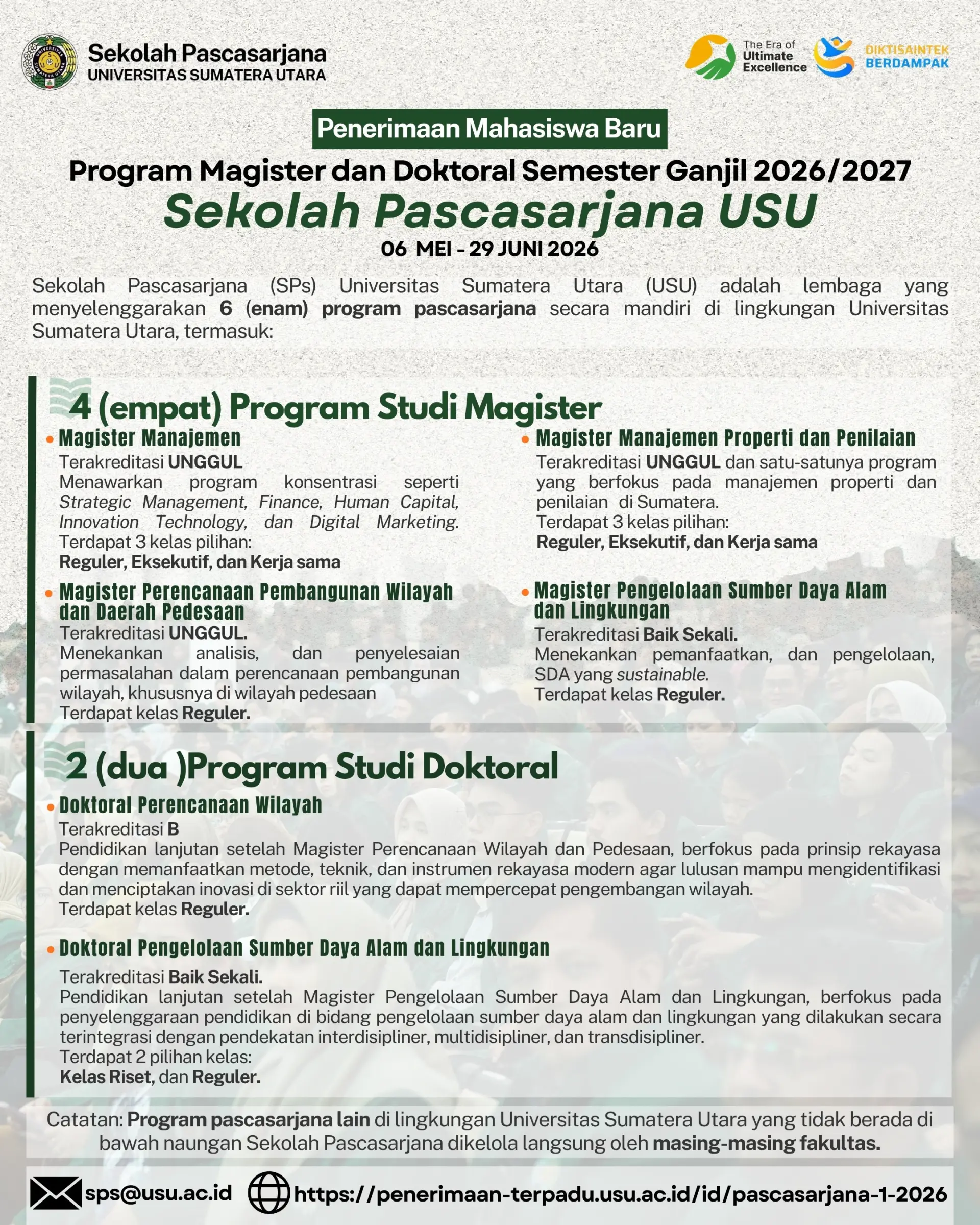 Penerimaan Mahasiswa Baru Semester Ganjil 2026/2027 Sekolah Pascasarjana Universitas Sumatera Utara